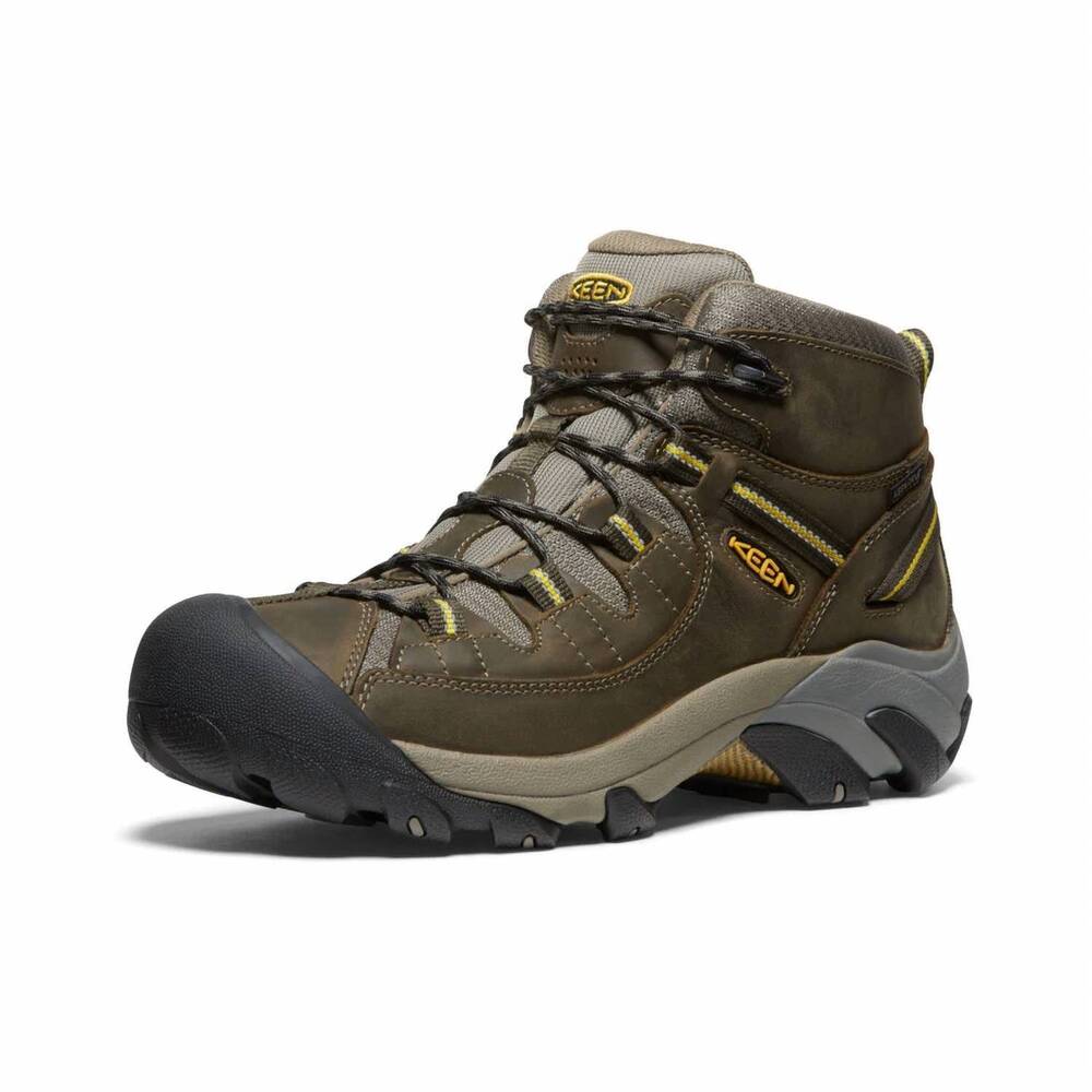 NEW KEEN men's targhee ii mid waterproof hiking boots in black olive / yellow